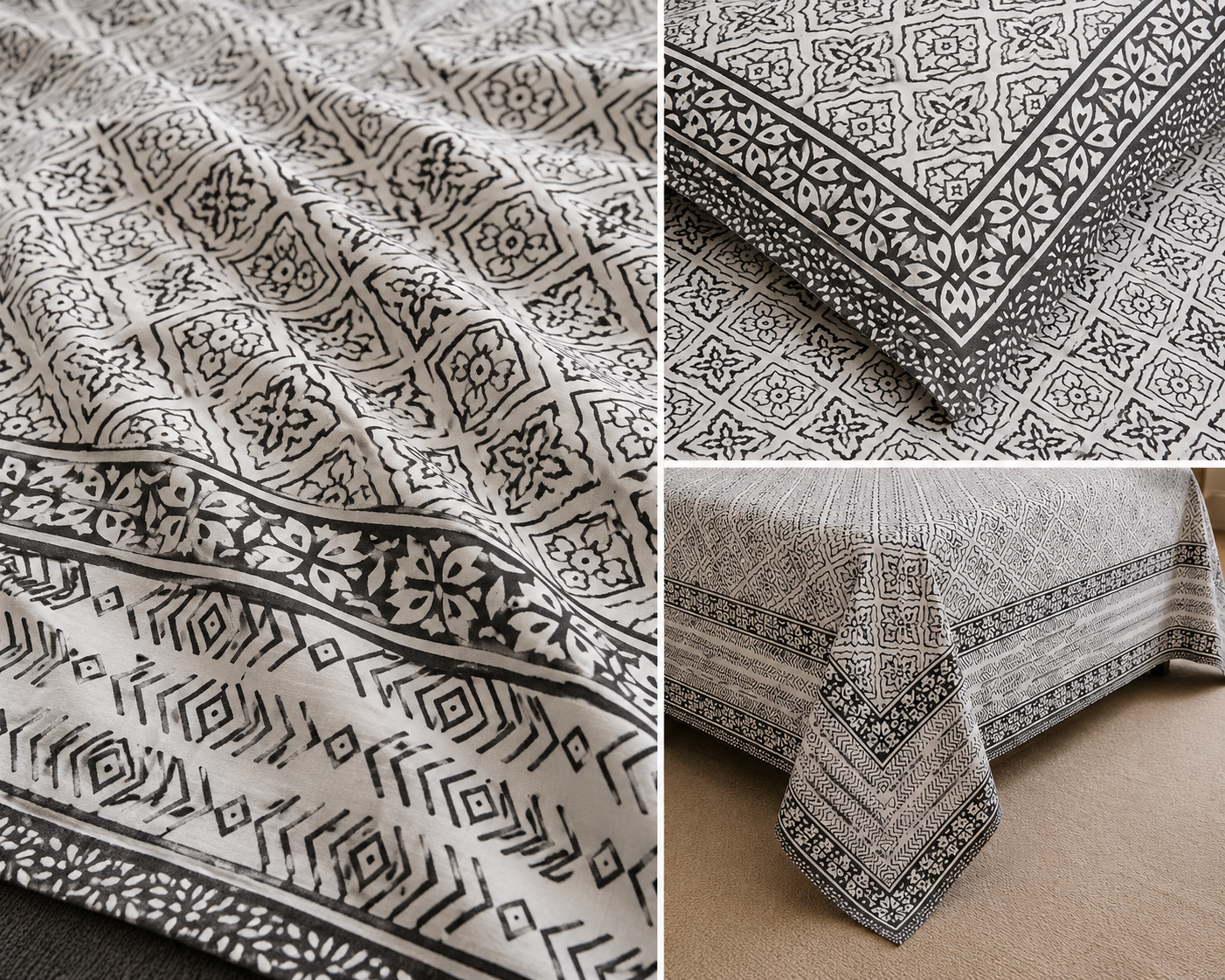 Paramphera Studio Black & White Geometric Cotton King Size Bedsheet with 2 Pillow Covers | 280 TC | 100 x 108 Inches