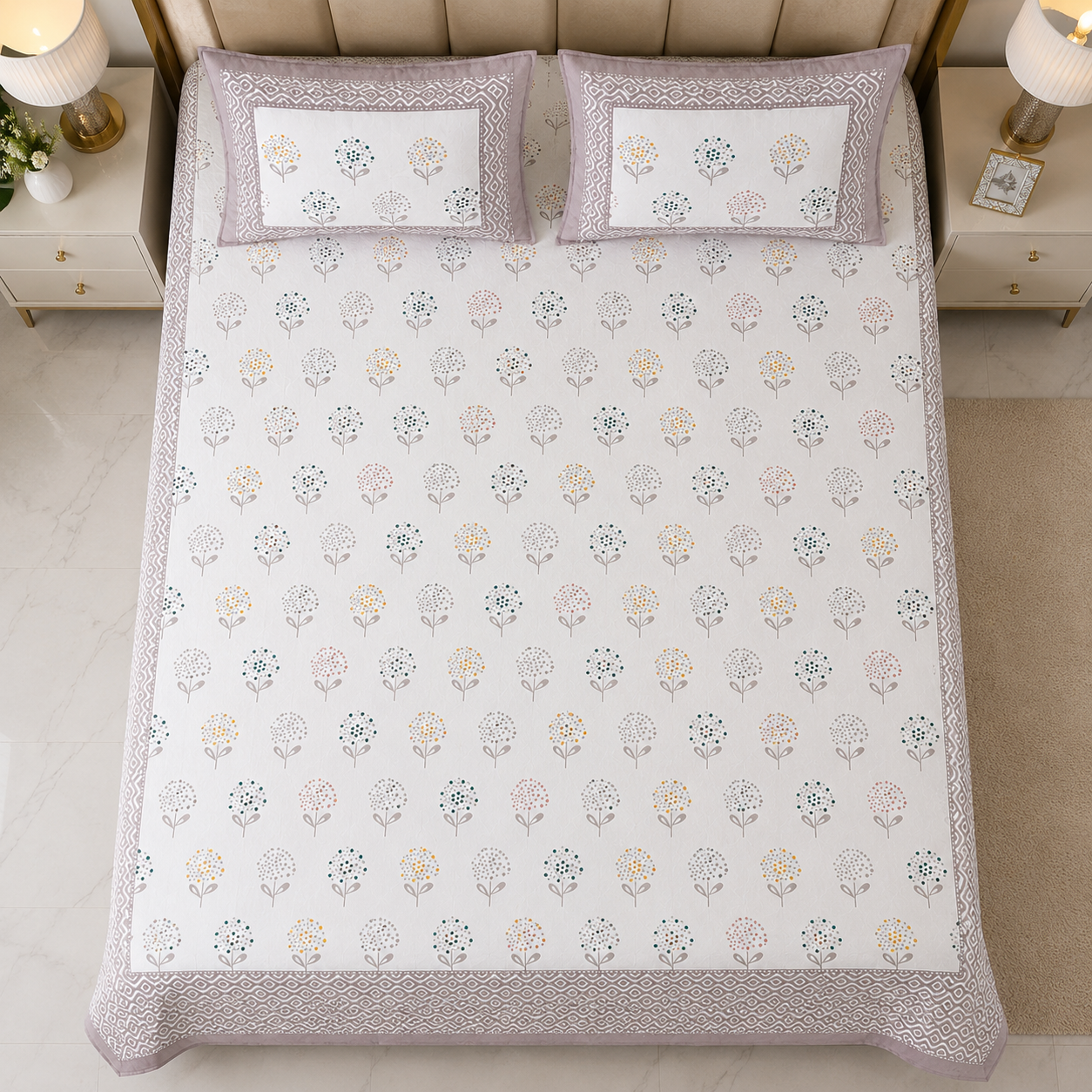 Paramphera Studio Pink Floral Cotton King Size Bedsheet with 2 Pillow Covers | 280 TC | 108 x 108 Inches
