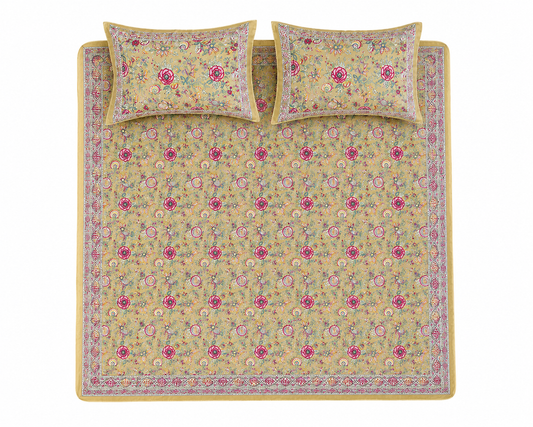 Paramphera Studio Multicolor Floral Cotton King Size Bedsheet with 2 Pillow Covers | 280 TC | 100 x 108 Inches
