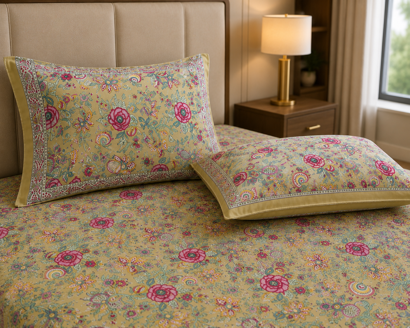 Paramphera Studio Multicolor Floral Cotton King Size Bedsheet with 2 Pillow Covers | 280 TC | 100 x 108 Inches