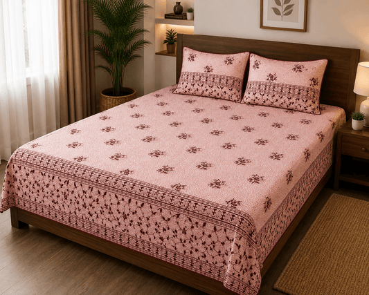 Butter Fly Pink 200 TC Cotton King Size Floral Printed Bedsheet