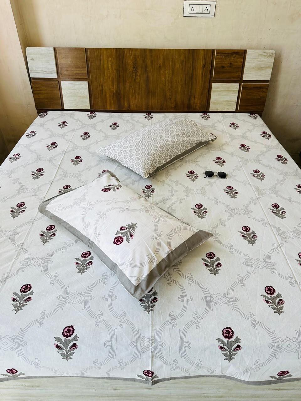 Paramphera King Size Printed Bedsheet Combo Pack of 2 with 2 Pillow Covers and each| Floral Cotton Bed Sheet Set