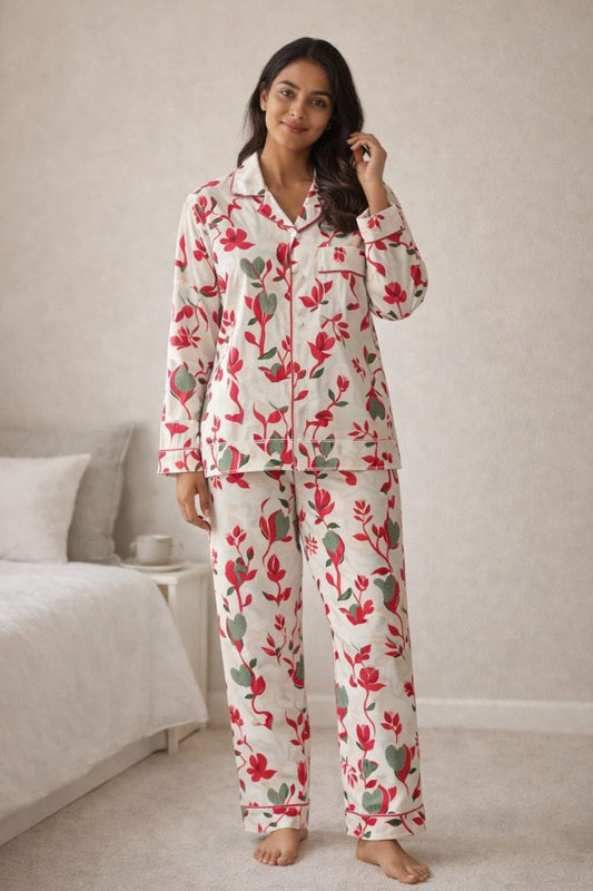 Premium Cotton Printed Pyjama Set for Women | Soft Breathable Night Suit Co-ord Loungewear (Multiple Colors)