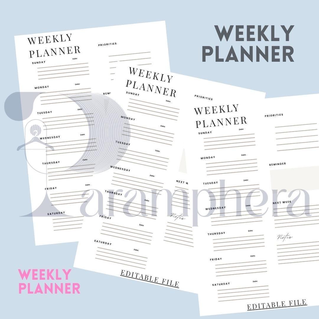 Weekly Planner A4 β Printable Minimal PDF, Habit + Task + Mood Tracker, Instant Download