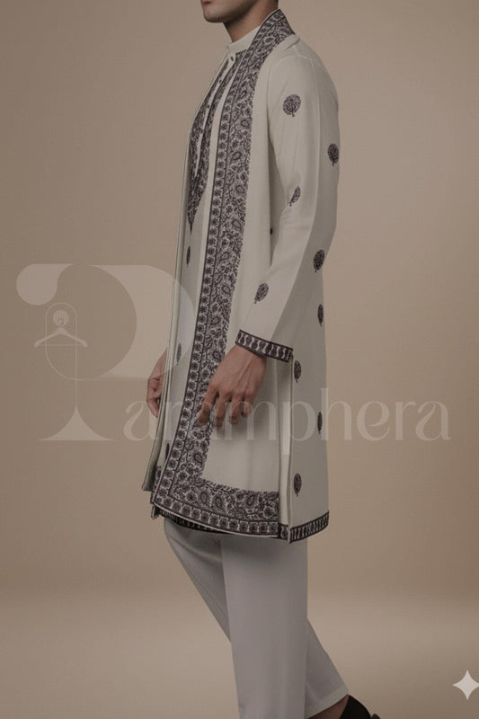 Ivory Embroidered Kurta Set: Elegant Mens Wedding Outfit
