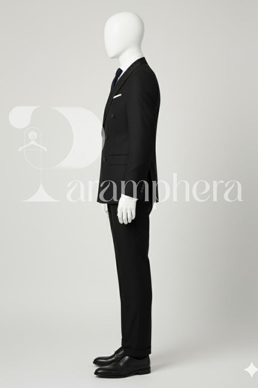 Bespoke Black Double Breasted Suit: Wedding Tuxedo