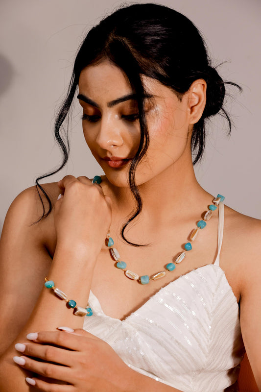 Aqua Beaded Necklace – Coastal Boho Glass Bead Jewelry