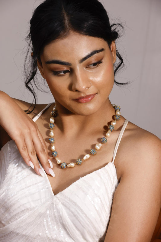 Baroque Pearl Turquoise Beaded Necklace | Handmade Statement Jewelry | Bridal Multicolor Necklace.