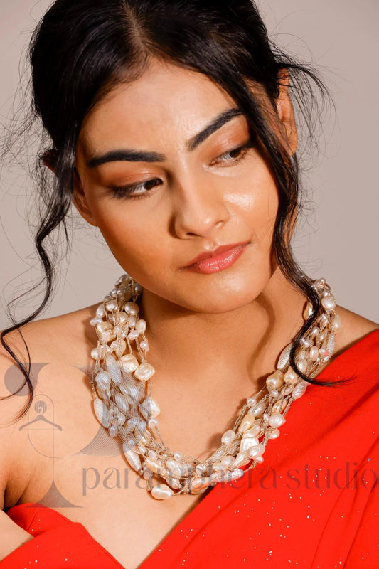 Baroque Pearl Multi-Strand Necklace | Cream White Statement Jewelry