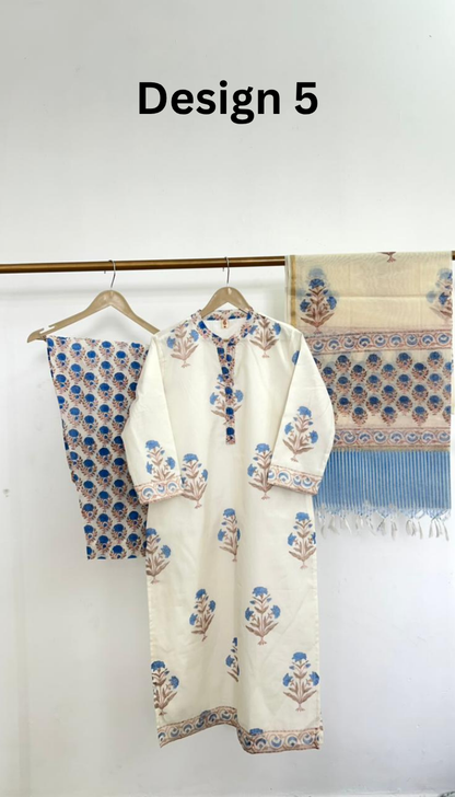 Design 1 Cotton Hand Block Print Kurta Set with Dupatta | Summer Boho Tunic Outfit