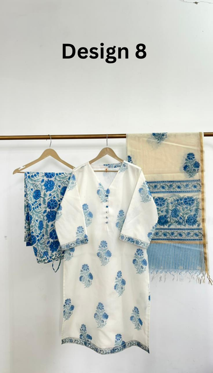 Women's Cotton Kurta Set | Red Floral Hand Block Print Tunic Outfit (Design 4)