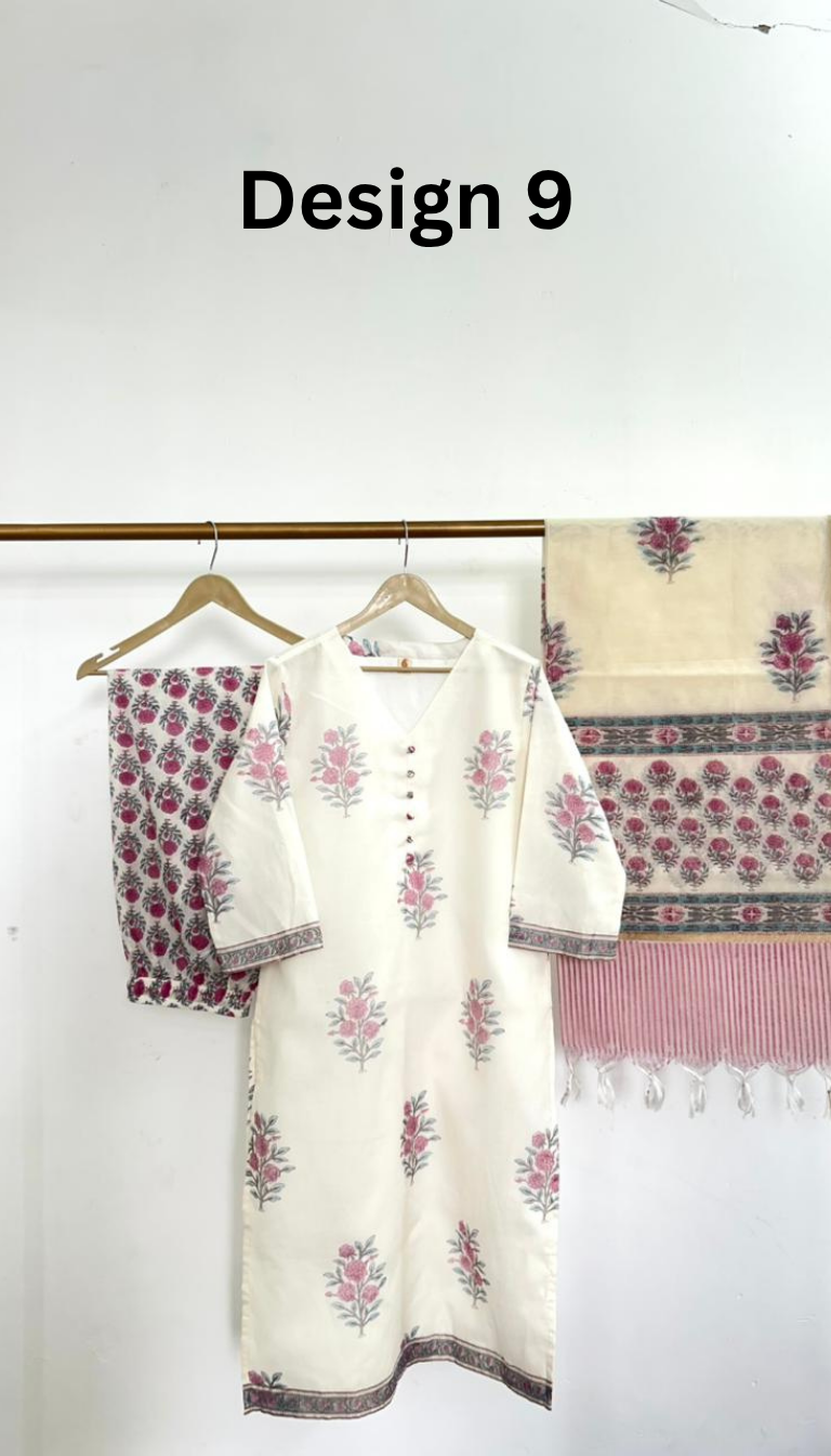 Women's Cotton Kurta Set | Red Floral Hand Block Print Tunic Outfit (Design 4)