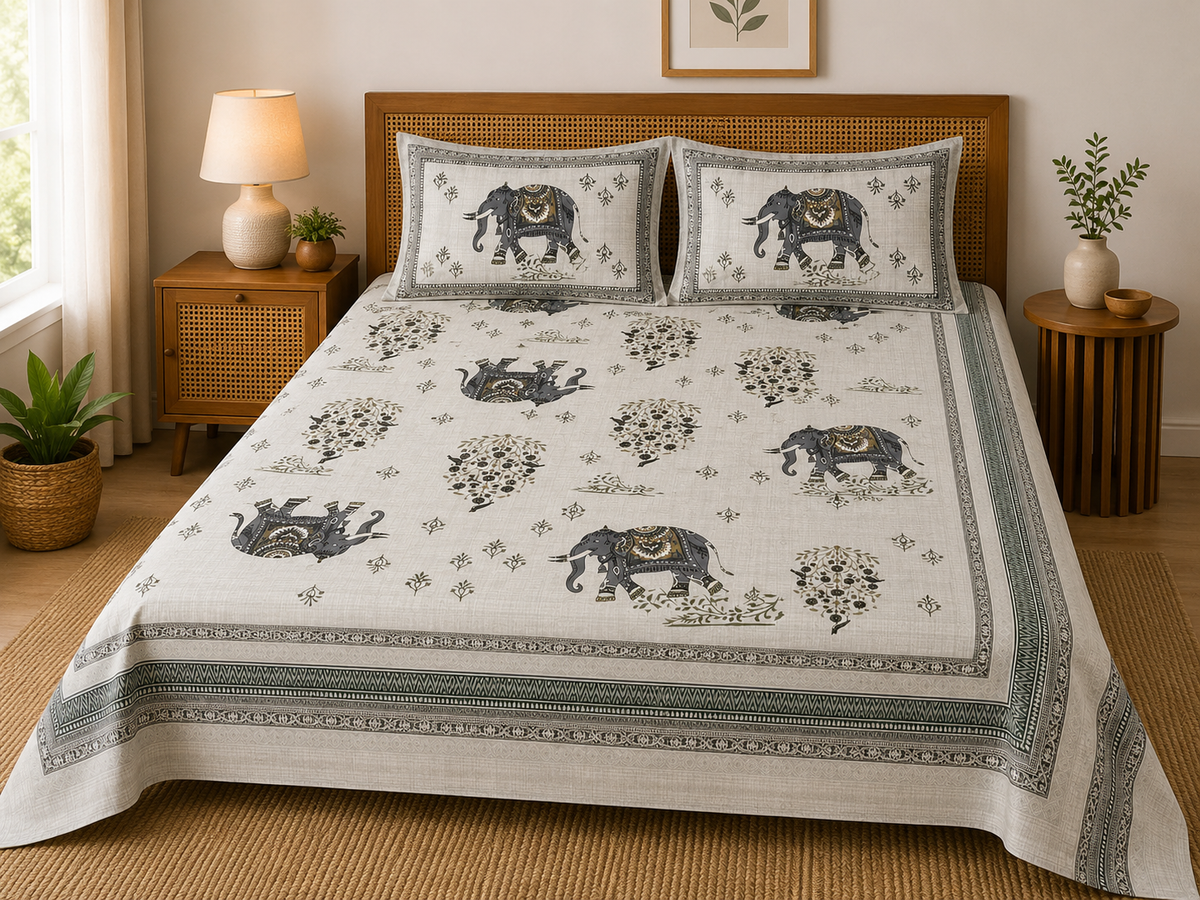 Paramphera Studio Traditional Elephant Print Bedsheet