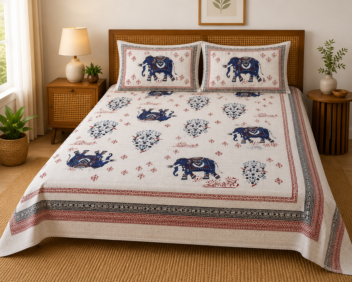 Paramphera Studio Traditional Elephant Print Bedsheet