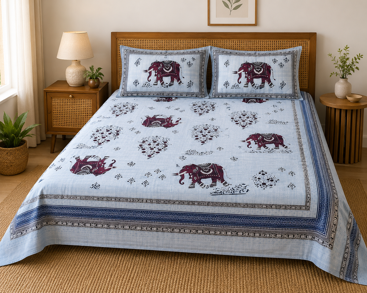 Paramphera Studio Traditional Elephant Print Bedsheet