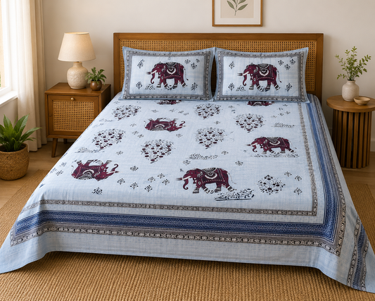 Paramphera Studio Traditional Elephant Print Bedsheet
