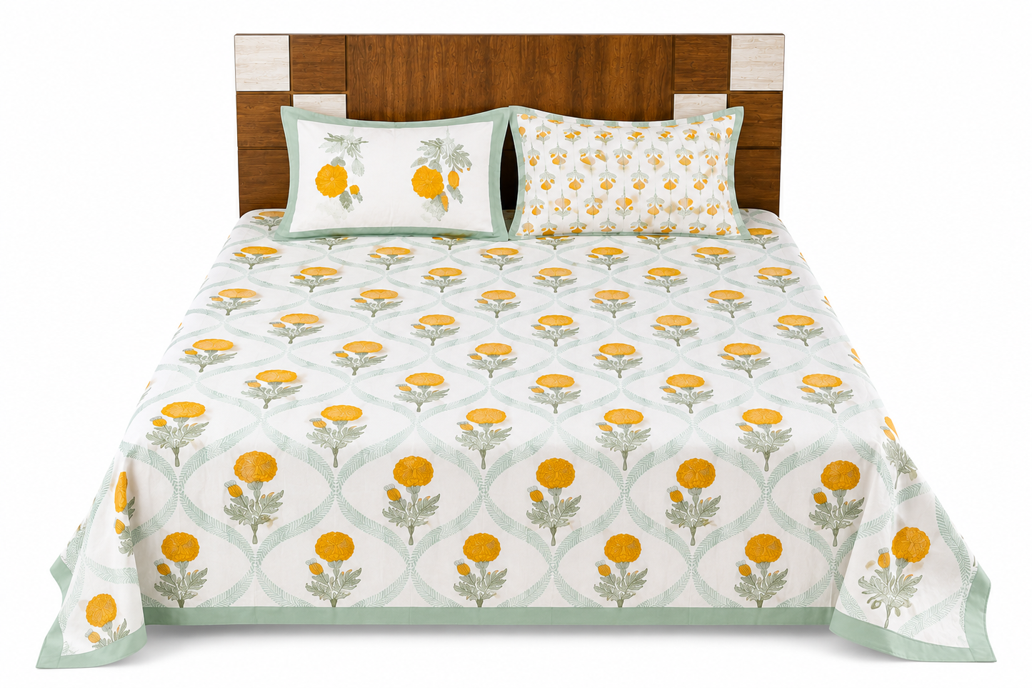Paramphera Collection Premium 100% Cotton King Size Bedsheet with 2 Pillow Covers | Yellow Marigold Floral Print | Soft, Breathable & Skin Friendly | 100 x 108 Inches
