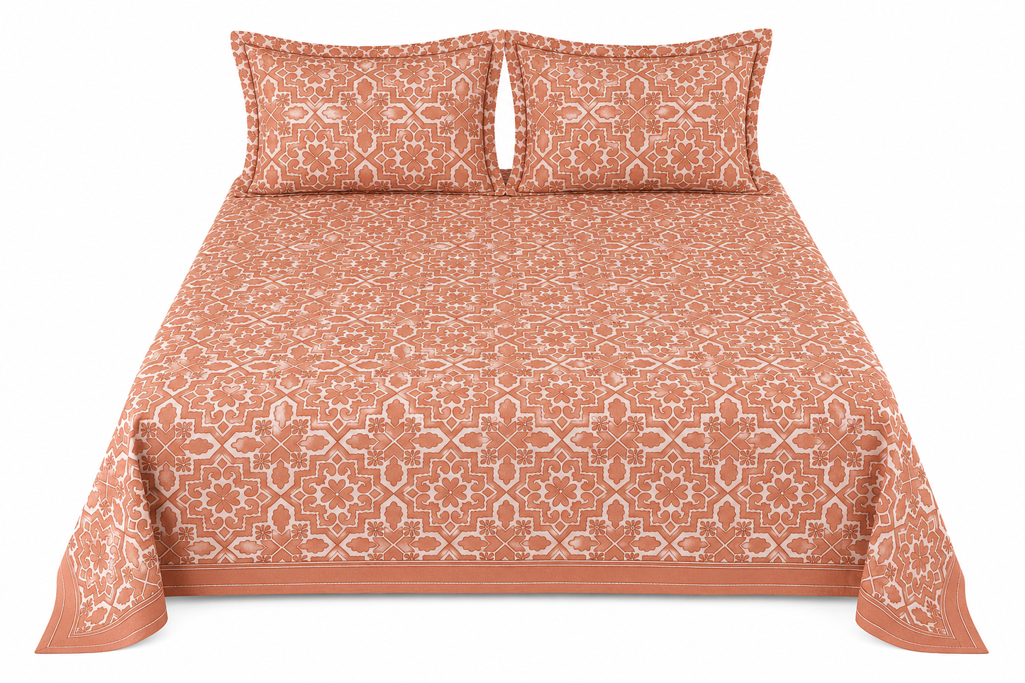 Paramphera Collection Premium 100% Cotton King Size Bedsheet with 2 Pillow Covers | Terracotta Geometric Floral Print | Soft, Breathable & Skin Friendly | 100 x 108 Inches