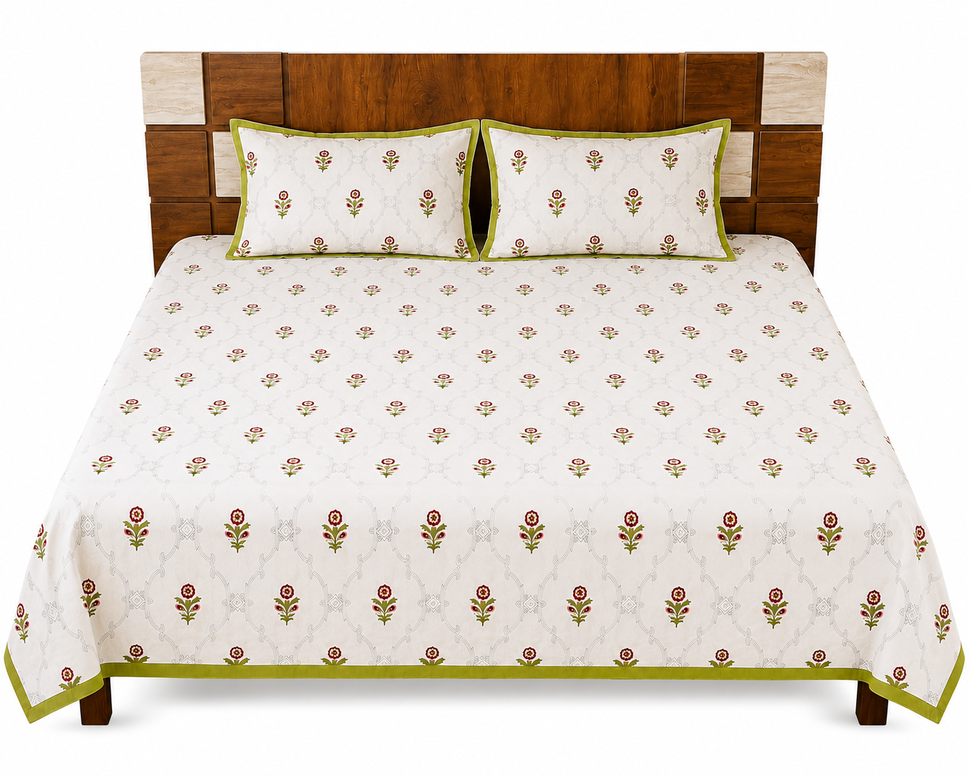 Paramphera Collection Premium 100% Cotton King Size Bedsheet with 2 Pillow Covers | White Floral Print | Soft, Breathable & Skin-Friendly | 100 x 108 Inches