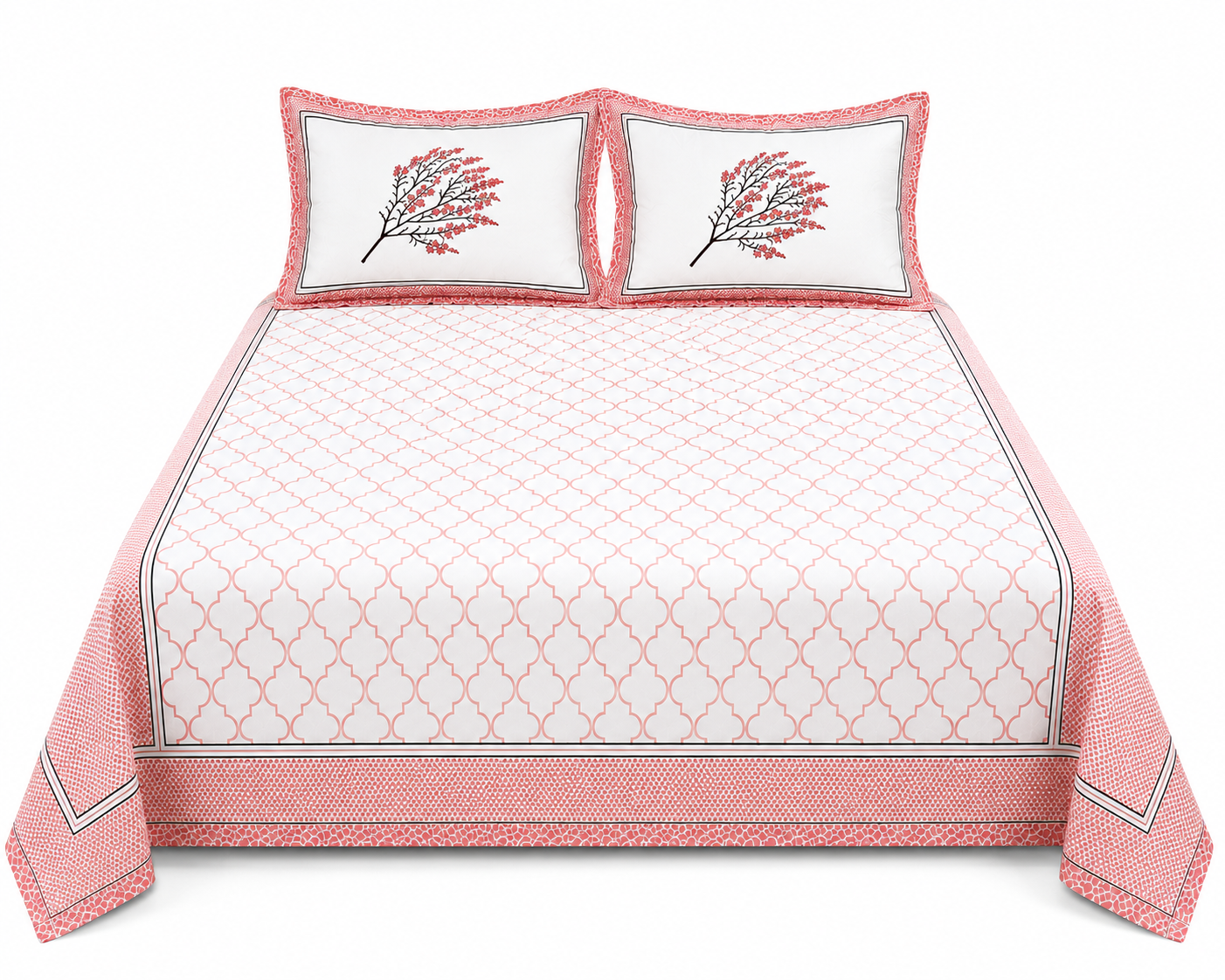 Paramphera Collection Premium 100% Cotton King Size Bedsheet with 2 Pillow Covers | White & Coral Pink Floral Print | Soft, Breathable & Skin Friendly | 100 x 108 Inches