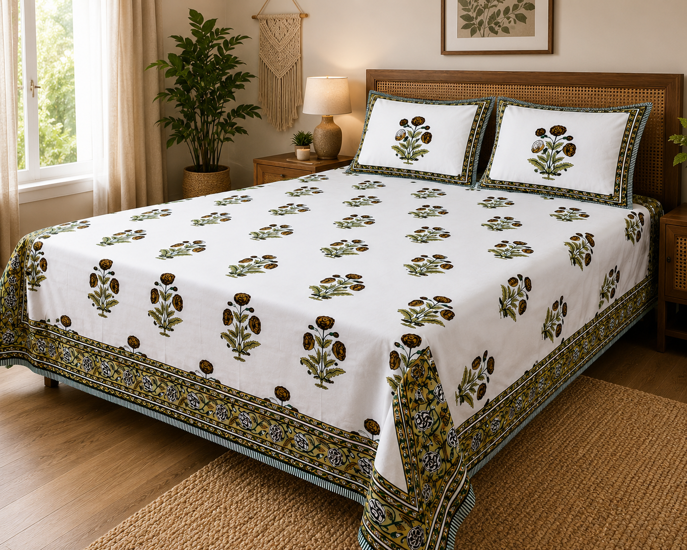 Paramphera Collection 280 TC Pure Cotton King Size Bedsheet with 2 Pillow Covers |  Printed Bedding | 103 x 108 Inches