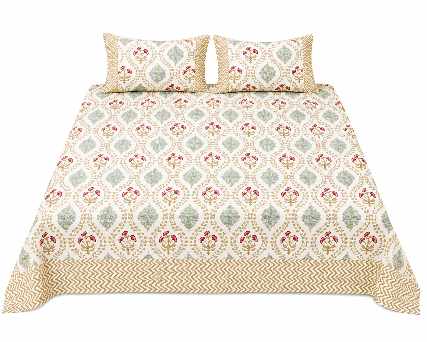 Paramphera Studio Yellow & Green Floral Cotton King Size Bedsheet with 2 Pillow Covers | 280 TC | 108 x 108 Inches