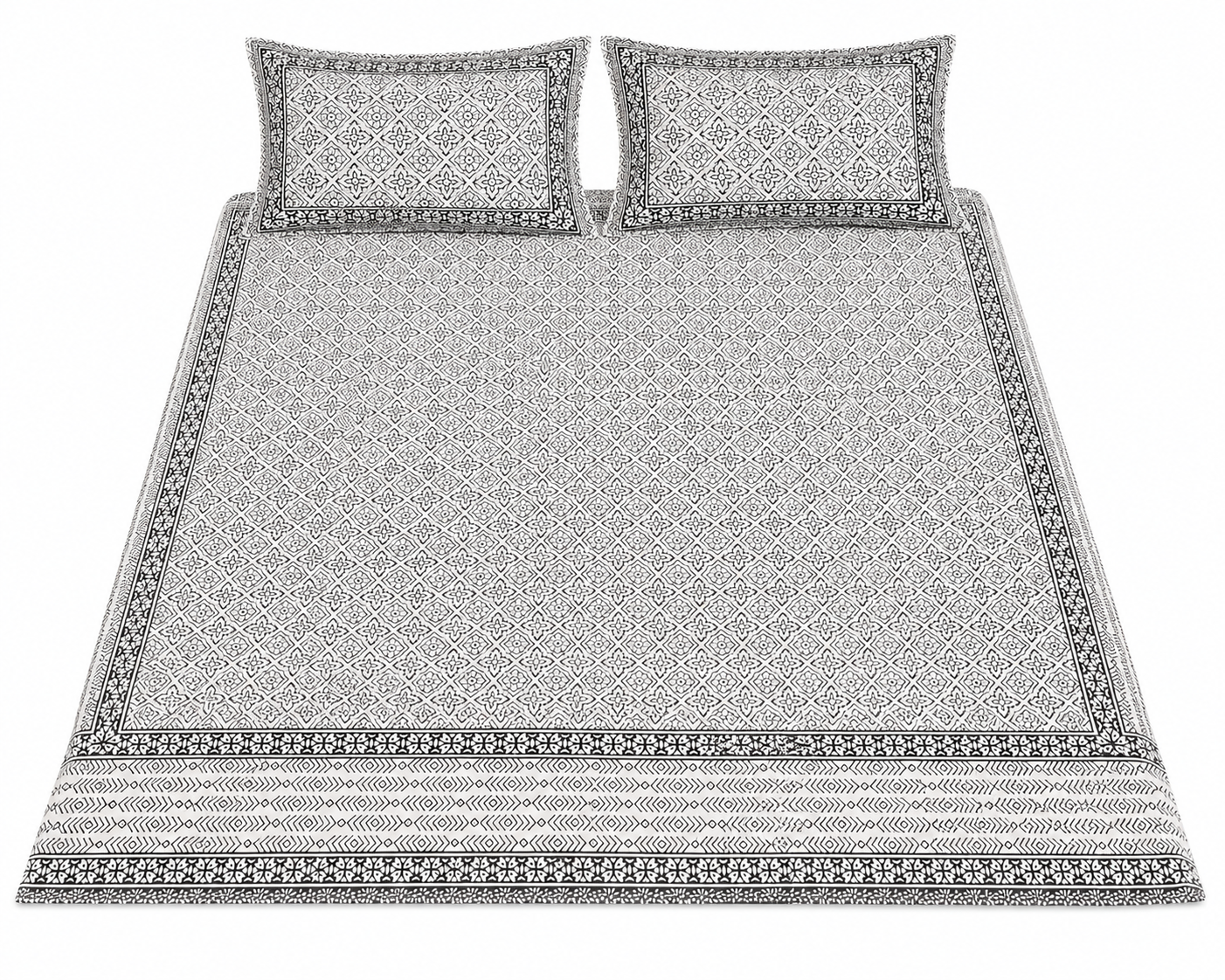 Paramphera Studio Black & White Geometric Cotton King Size Bedsheet with 2 Pillow Covers | 280 TC | 100 x 108 Inches