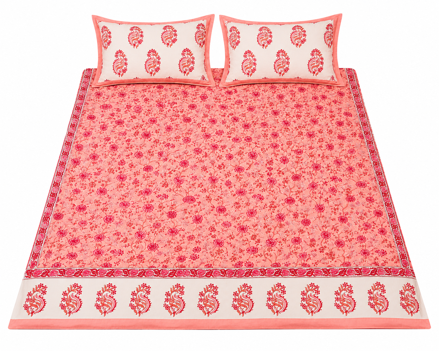 Paramphera Studio Pink Floral Paisley Cotton King Size Bedsheet with 2 Pillow Covers | 280 TC | 100 x 108 Inches