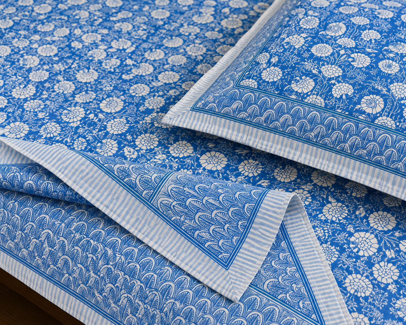 Paramphera Studio Blue Floral Cotton King Size Bedsheet with 2 Pillow Covers | 280 TC | 100 x 108 Inches