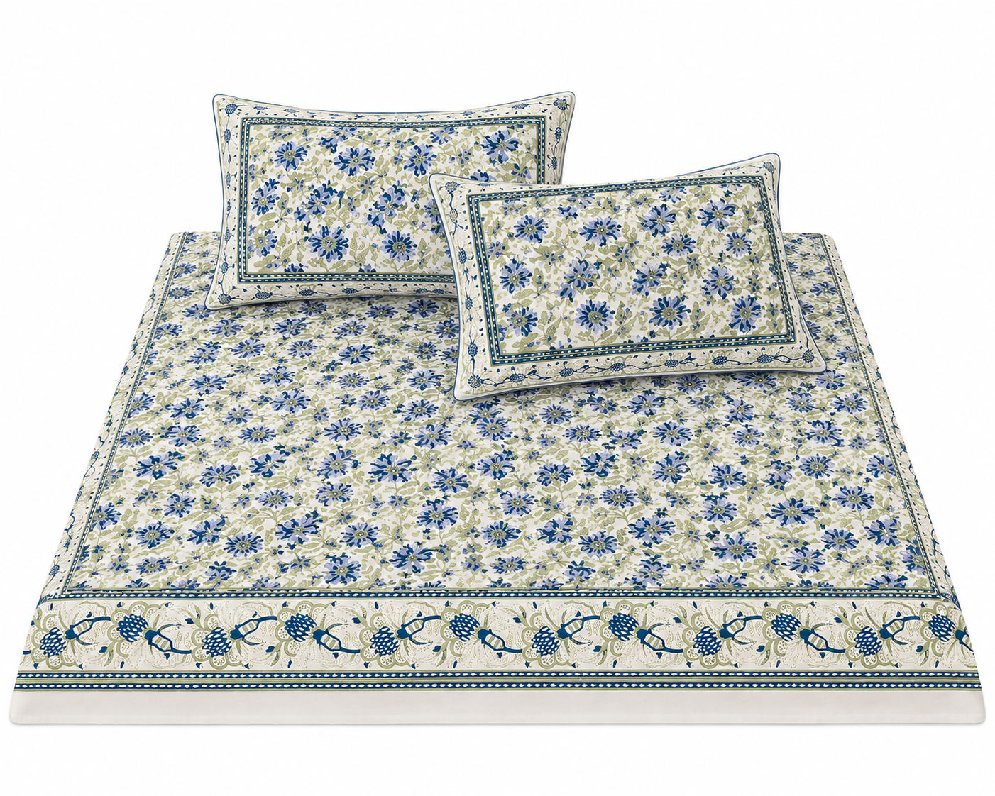 Paramphera Studio Blue Floral Cotton King Size Bedsheet with 2 Pillow Covers | 280 TC | 100 x 108 Inches