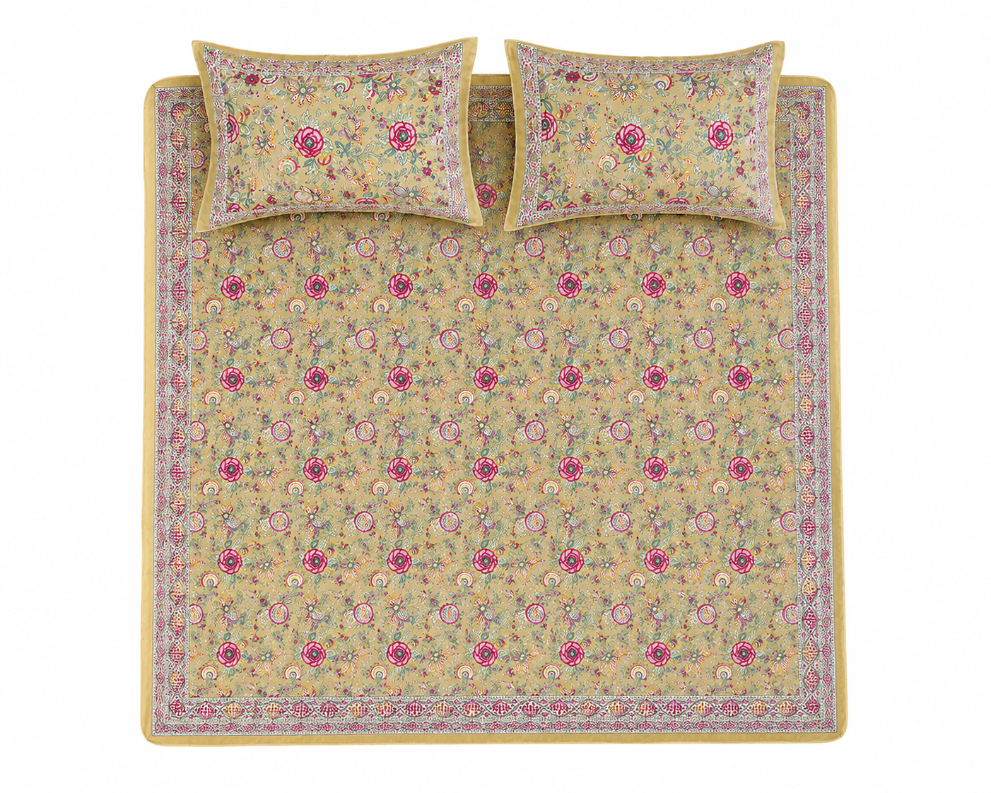 Paramphera Studio Multicolor Floral Cotton King Size Bedsheet with 2 Pillow Covers | 280 TC | 100 x 108 Inches