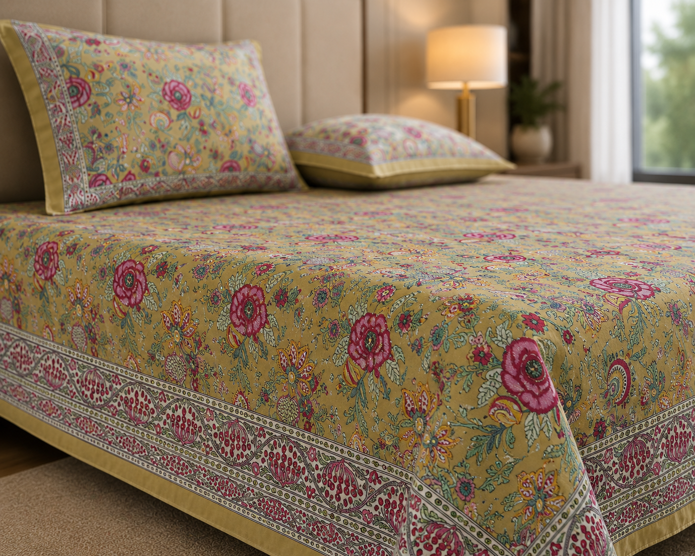 Paramphera Studio Multicolor Floral Cotton King Size Bedsheet with 2 Pillow Covers | 280 TC | 100 x 108 Inches