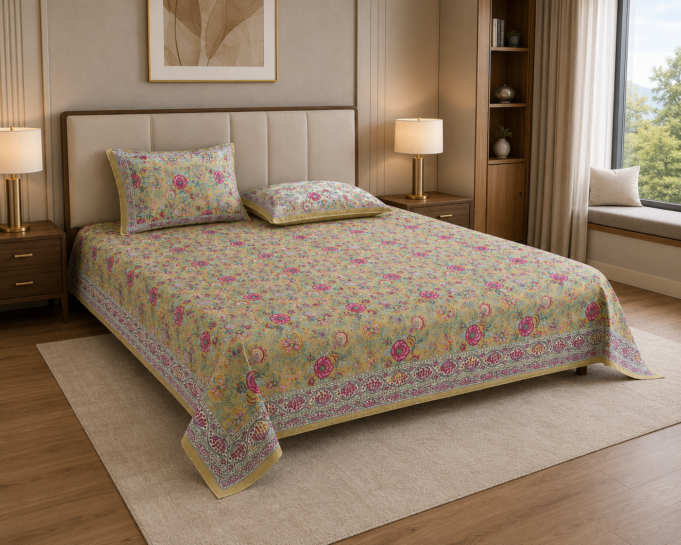 Paramphera Studio Multicolor Floral Cotton King Size Bedsheet with 2 Pillow Covers | 280 TC | 100 x 108 Inches
