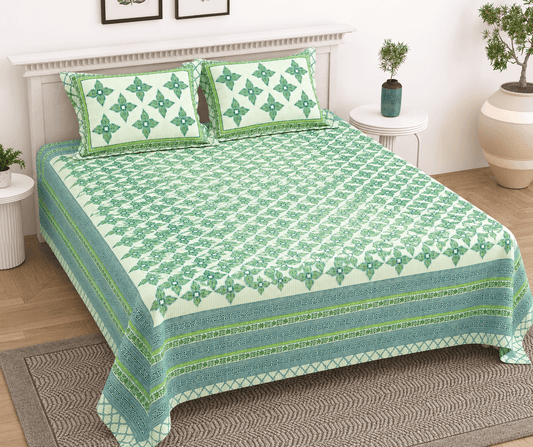 Paramphera Studio 100% Cotton King Size Bedsheet with 2 Pillow Covers | Traditional Floral Printed Bed Sheet | 90 x 108 Inches