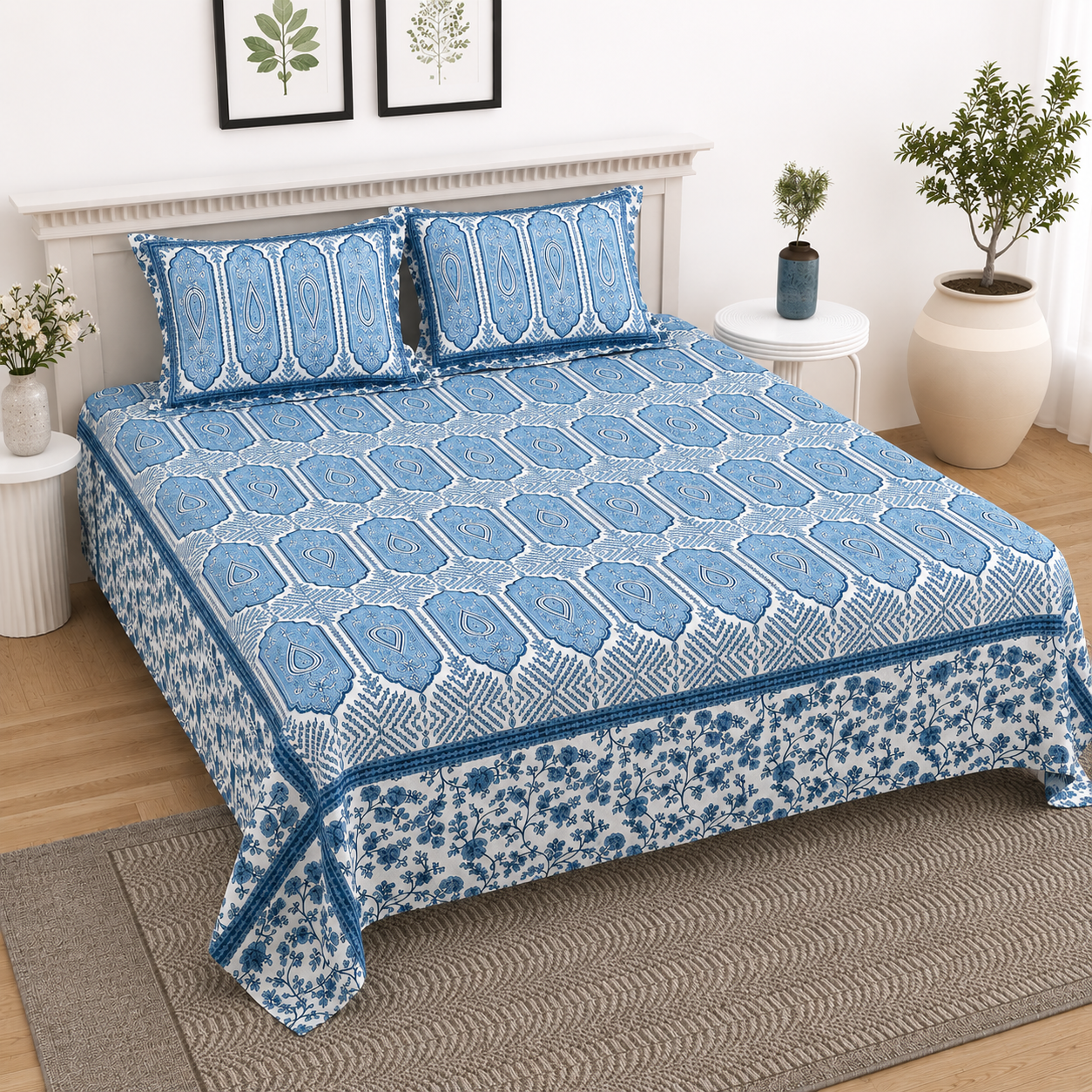Paramphera Cotton King Size Printed Bedsheet with 2 Pillow Covers | 93 x 108 Inches | Soft Floral Bed Linen