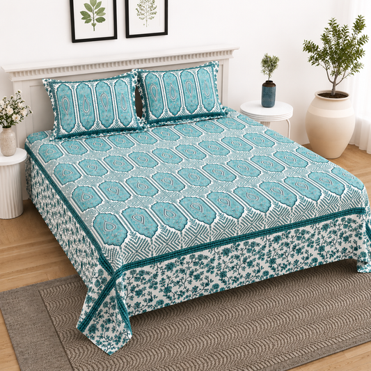 Paramphera Cotton King Size Printed Bedsheet with 2 Pillow Covers | 93 x 108 Inches | Soft Floral Bed Linen
