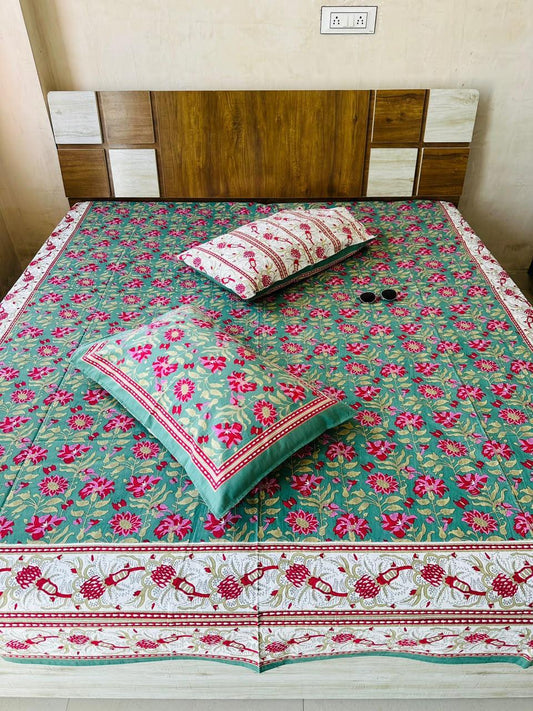 Paramphera Studio Multicolor Floral Cotton King Size Bedsheet with 2 Pillow Covers each | 280 TC | 100 x 108 Inches| Combo Bedsheet