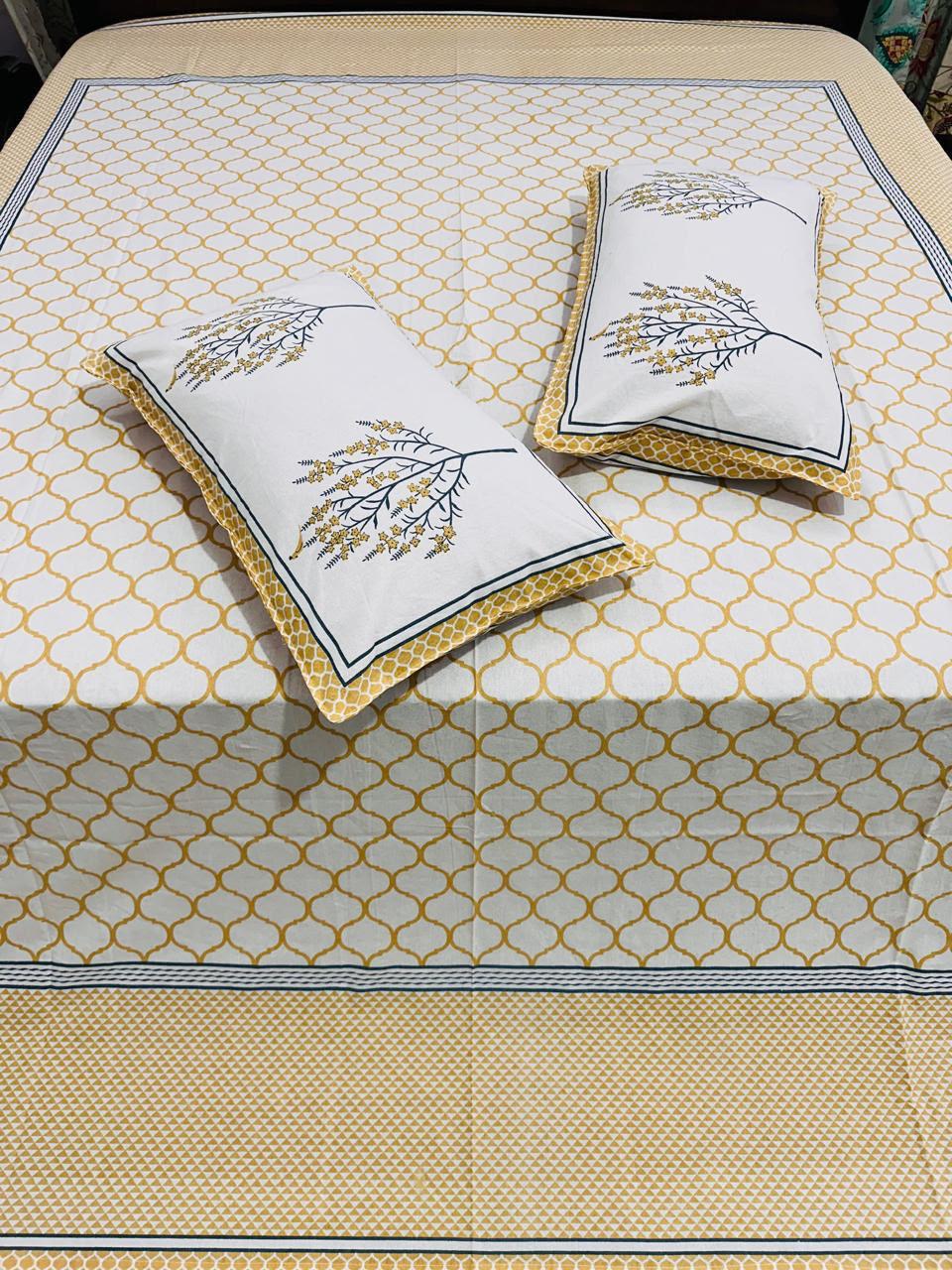Paramphera Collection 280 TC Pure Cotton King Size Bedsheet with 2 Pillow Covers | Yellow Floral Printed Bedding | 103 x 108 Inches