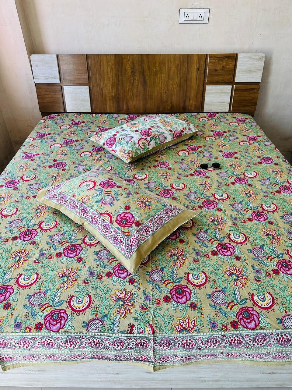 Paramphera Studio Multicolor Floral Cotton King Size Bedsheet with 2 Pillow Covers | 280 TC | 100 x 108 Inches