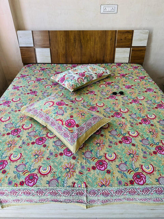 Paramphera Studio Multicolor Floral Cotton King Size Bedsheet with 2 Pillow Covers | 280 TC | 100 x 108 Inches