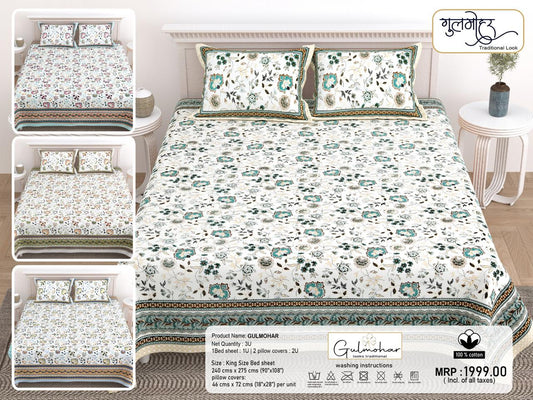 Paramphera Studio Floral Printed 100% Cotton Bedsheet Set – King Size