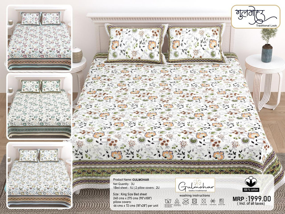 Paramphera Studio Floral Printed 100% Cotton Bedsheet Set – King Size