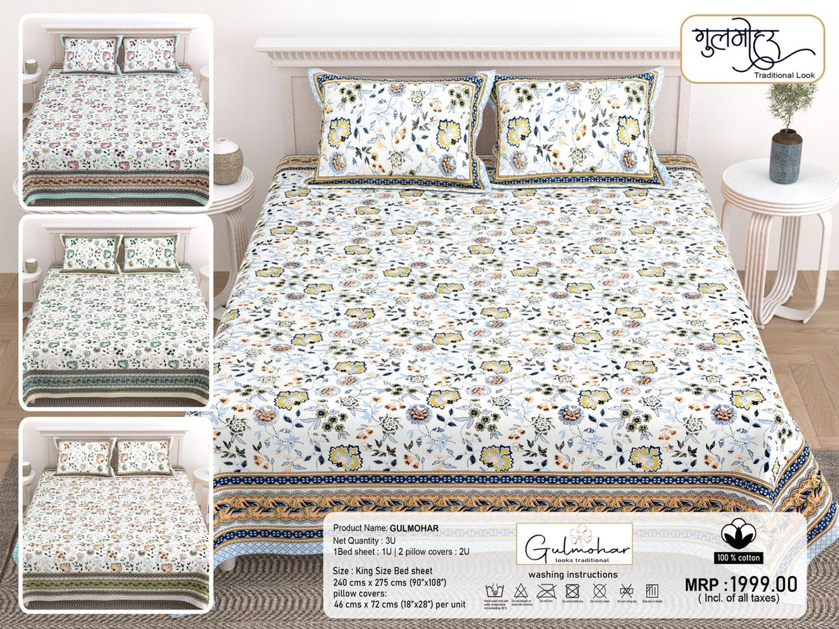 Paramphera Studio Floral Printed 100% Cotton Bedsheet Set – King Size