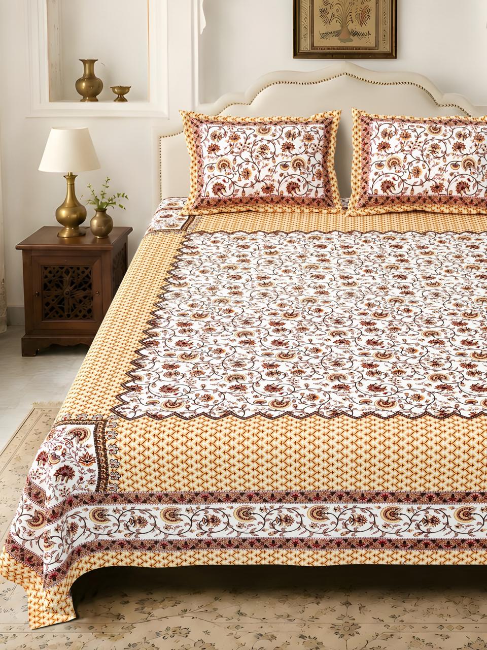 Paramphera Studio 100% Pure Cotton Floral Printed Bedsheet | King Size | 280 TC | 1 Bedsheet + 2 Pillow Covers