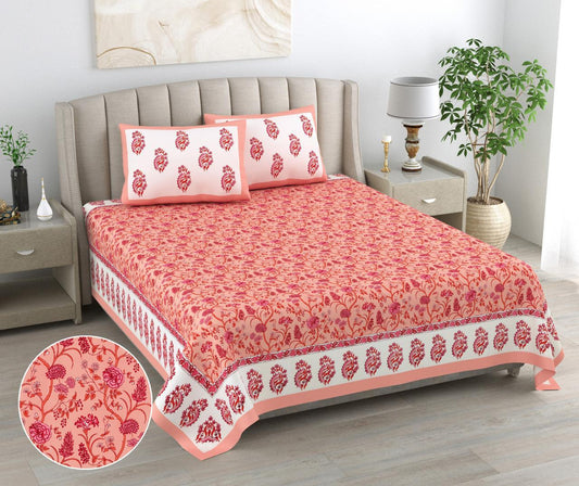 Pink Floral & Paisley King Size Bedsheet with 2 Pillow Covers | Paramphera Studio