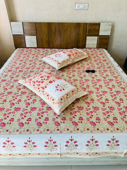 Paramphera Gulabi Floral King Size Cotton Bedsheet