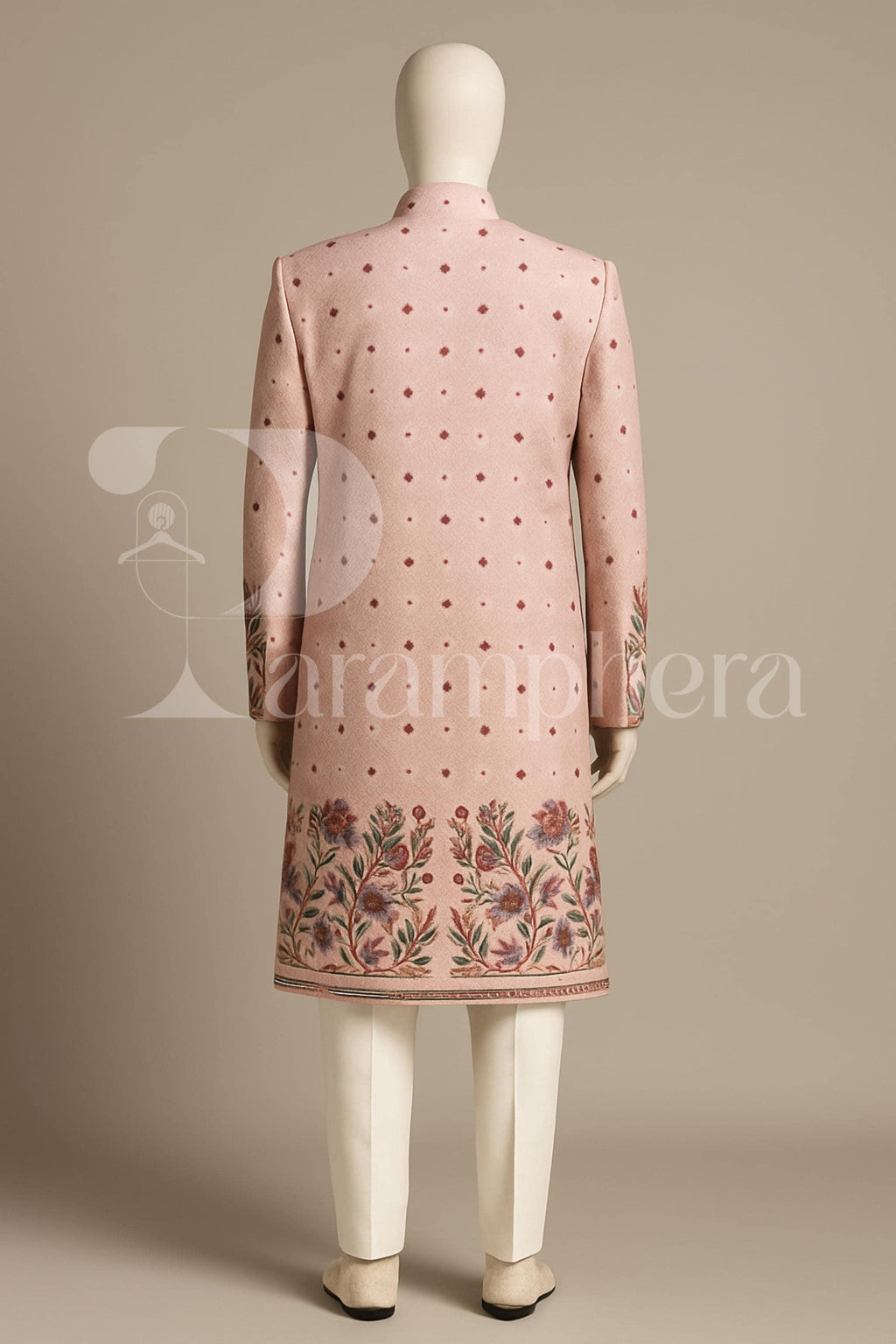 Men&#39;s Pink Embroidered Sherwani Set – Wedding Reception Wear | Handcrafted Velvet Ethnic Groom Outfit | Indian Festive Suit