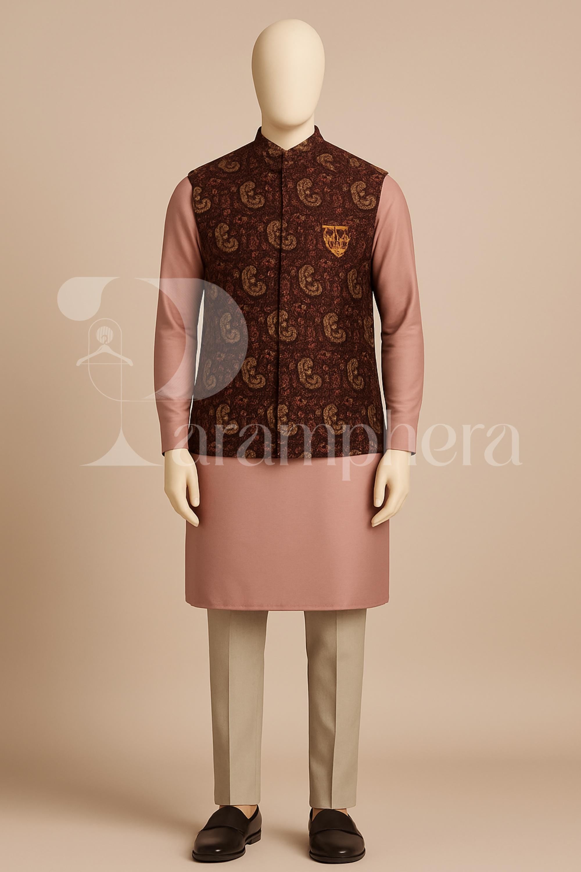 Men&#39;s Paisley Nehru Jacket Kurta Set | Indo Western Wedding Outfit | Ethnic Wear for Groom | Festive Kurta Pyjama with Waistcoat