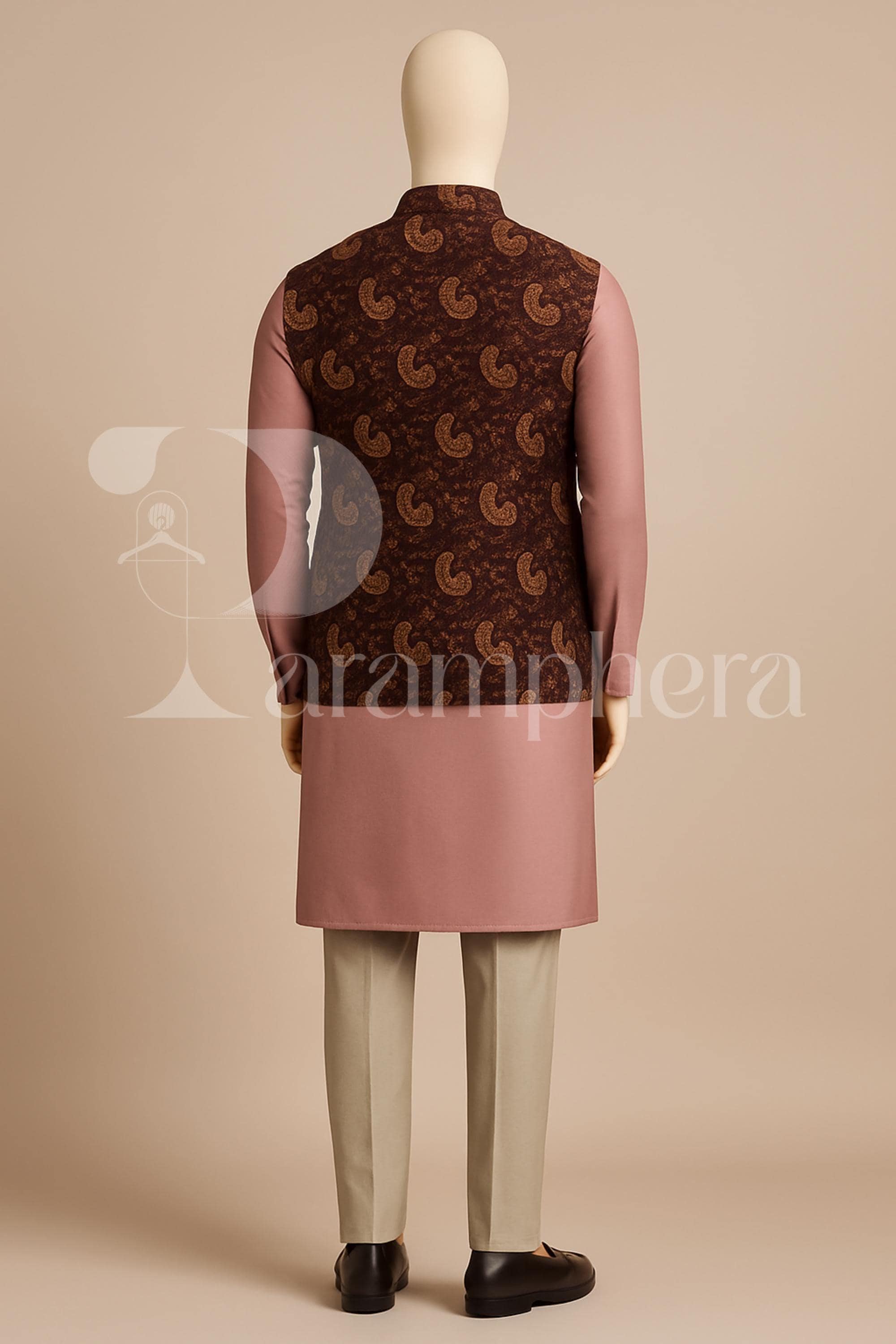 Men&#39;s Paisley Nehru Jacket Kurta Set | Indo Western Wedding Outfit | Ethnic Wear for Groom | Festive Kurta Pyjama with Waistcoat