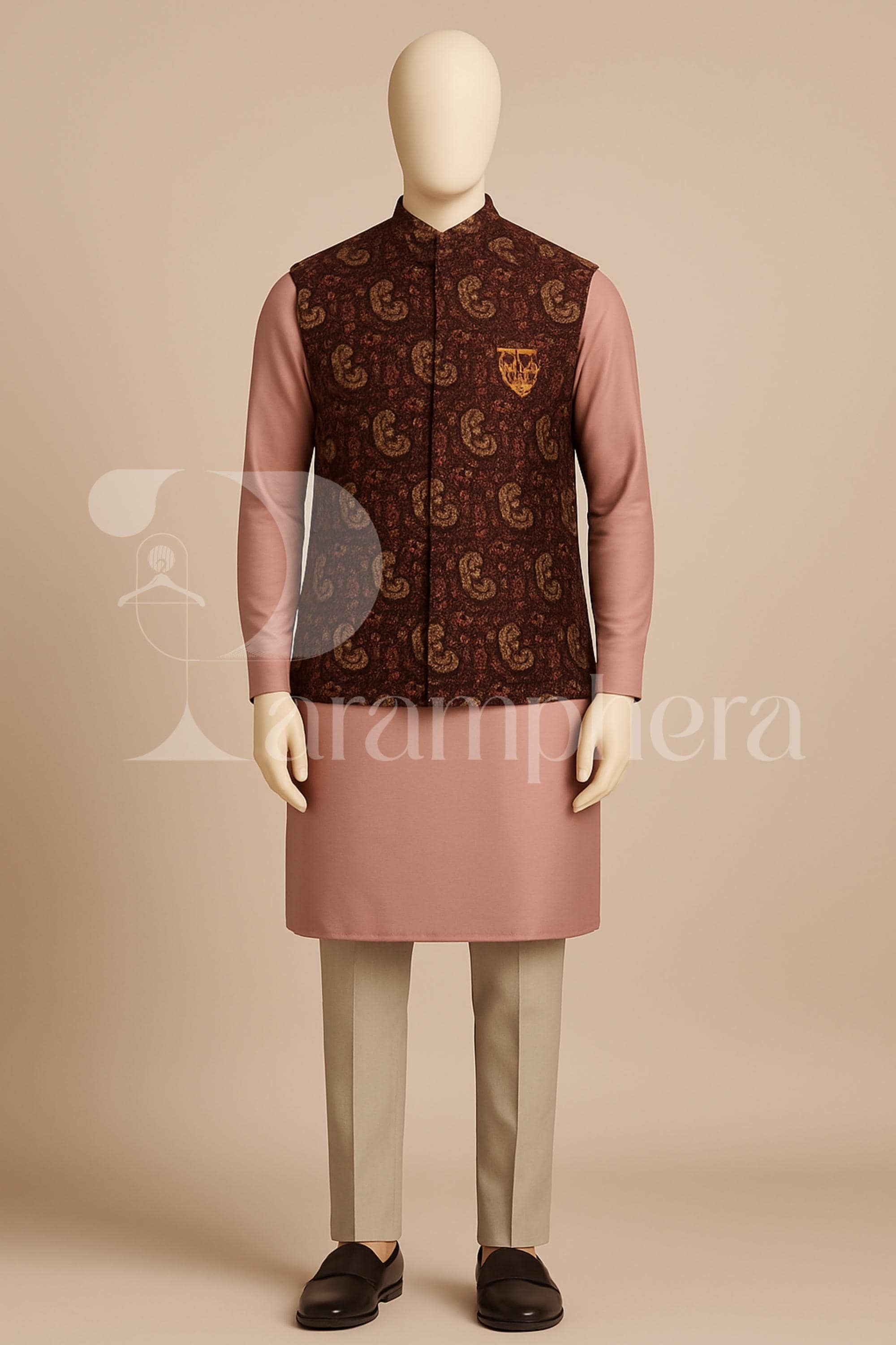 Men&#39;s Paisley Nehru Jacket Kurta Set | Indo Western Wedding Outfit | Ethnic Wear for Groom | Festive Kurta Pyjama with Waistcoat